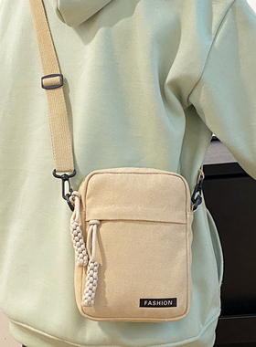 手机包女小巧超轻便携夏天装放手机帆布小包包散步男士随身斜挎包