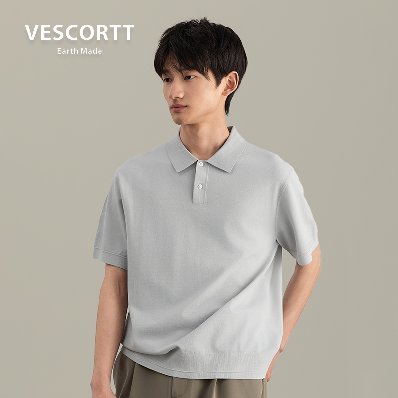 VESCORTT伊力特™科技纤维 夏季凉感男款纯色短袖针织Polo领 线衫