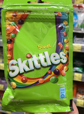 香港代购 进口零食 Skittles酸味超酸彩虹糖绿色糖果零食 40g
