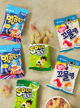 小蛇长条蚯蚓形qq糖果儿童 包装韩国软糖进口 好丽友糖果混合口味
