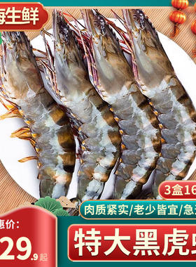 黑虎虾大虾新鲜超大鲜活速冻海鲜水产老虎虾特大基围虾竹斑九节虾