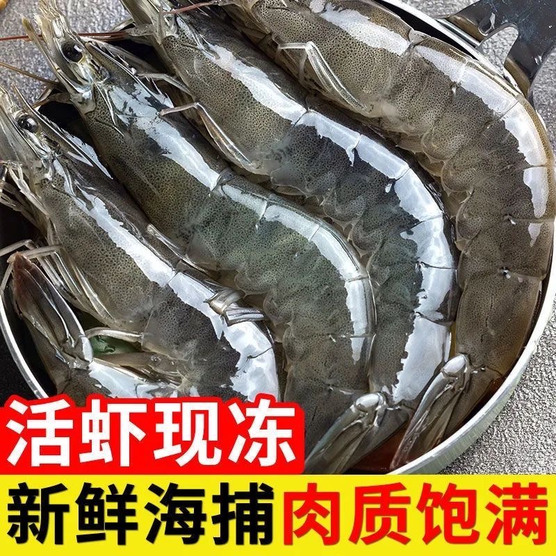 大虾鲜活速冻基围虾超大冷冻海捕虾盐冻白对虾3斤--（3040）