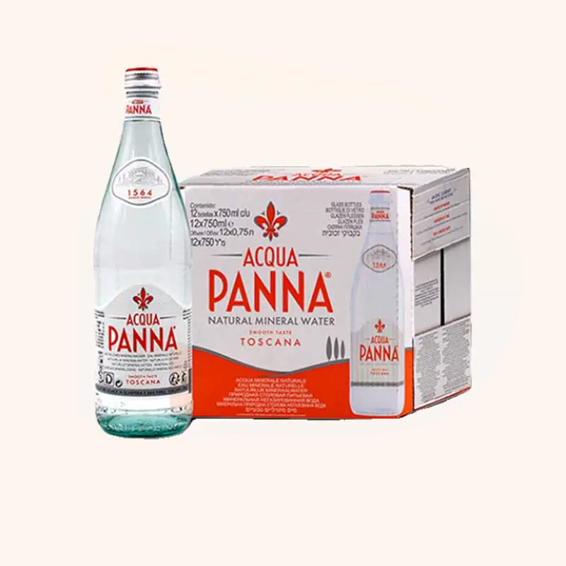 Panna意大利普娜矿泉水750ml/250ml12瓶/24瓶整箱玻璃瓶全国包邮