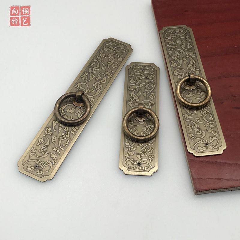 中式厨房门明装青古拉手仿古纯铜直条柜门把手招财进宝铜配件