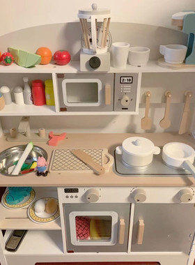 益智儿童木制过家家玩具厨房灶台套装男孩模拟声光仿真厨具女孩