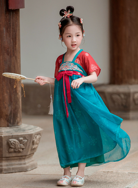 汉服女童夏装儿童高端超仙古装连衣裙中国风唐装小女孩古筝表演服