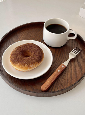 圆形木托盘日式ins风木质餐盘茶盘家用水杯收纳盘咖啡厅蛋糕盘子