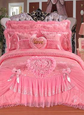 直销床上结婚床罩纯棉四六八件套全棉公主婚礼用品床裙款