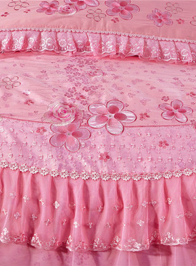 欧式蕾丝刺绣花婚庆四件套大红粉色公主床盖N六八件套1.8床上用品