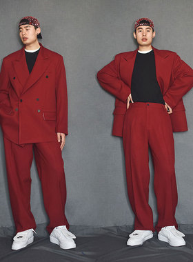 小众设计感免烫红色西服高级感亢奋上衣oversize西装外套男ins潮