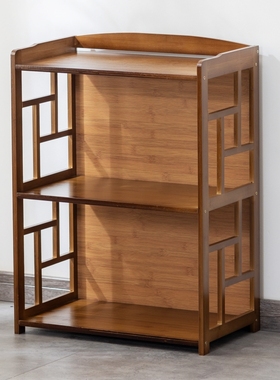 楠竹厨房置物架落地客厅现代新中式收纳书架实木多层锅具储物柜子