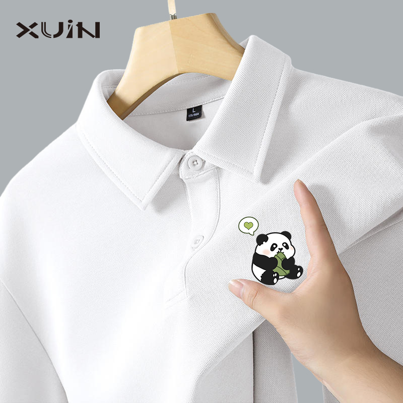 熊猫t恤男polo衫纯棉夏季2024新款白色半袖阳光干净男生穿搭体恤