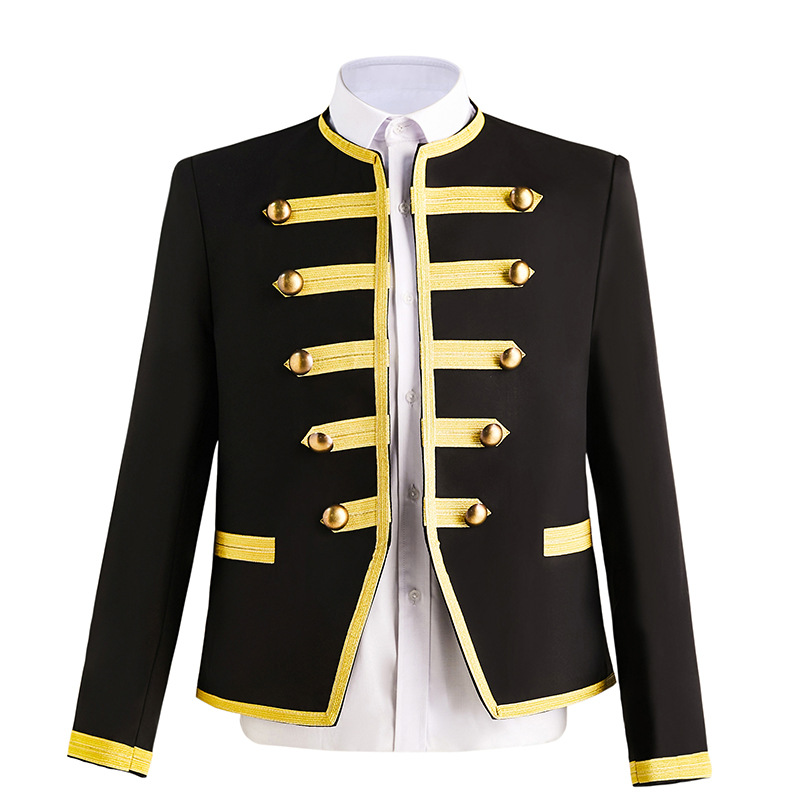 男歌手欧式宫廷风格演出服镶金边欧洲军礼服短款主持小外套舞台装