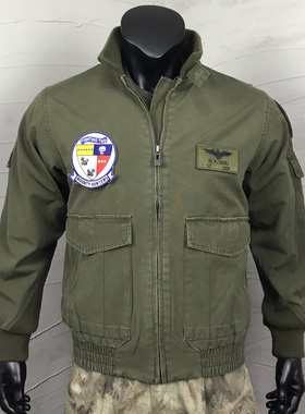 军迷春秋新品美式飞行员夹克男棒球服军绿短款战术魔术贴立领外套