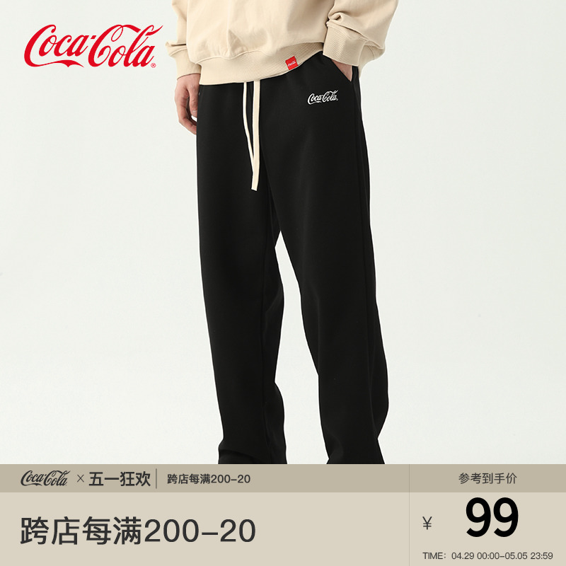 Coca-Cola/可口可乐 卫裤男夏季冰丝裤子美式潮牌直筒休闲运动裤