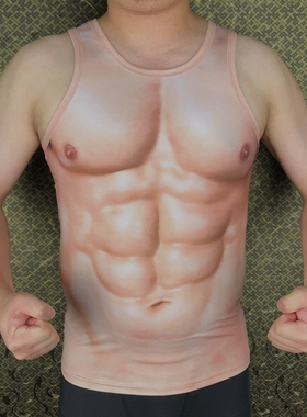 抖音同款3d印花肌肉猛男背心创意衣服假胸肌腹肌上衣紧身衣打底衫