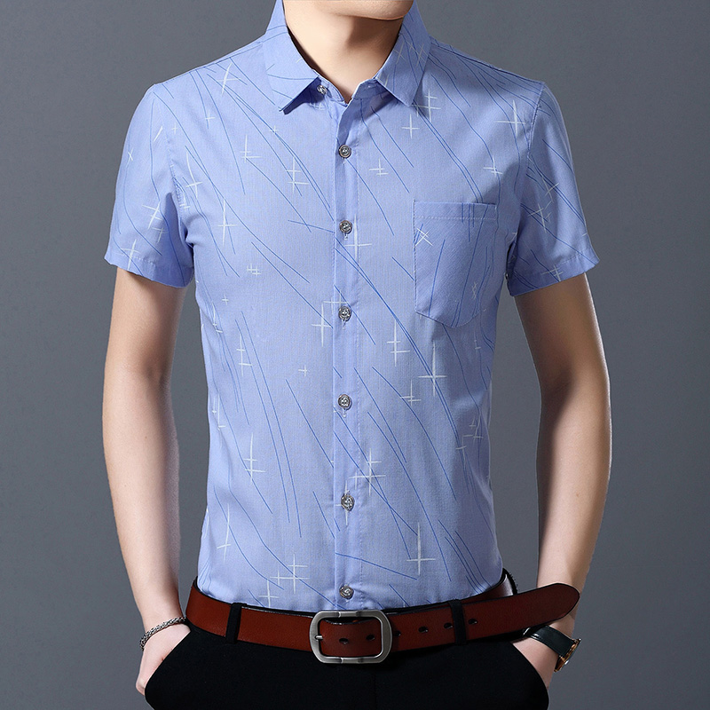 2024夏季新款男士短袖衬衫青年韩版商务休闲男装印花半袖免烫衬衣