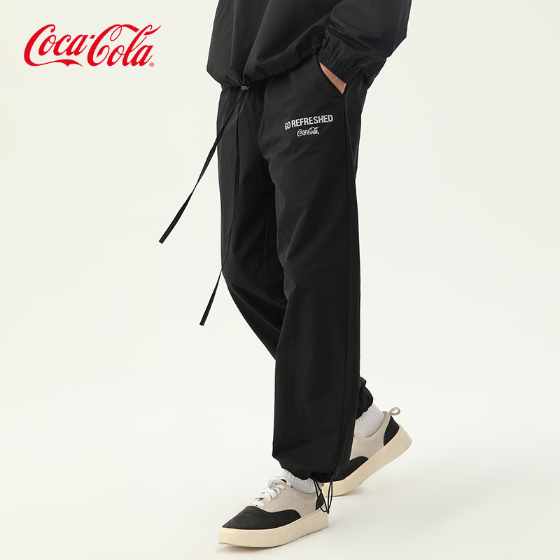 Coca-Cola/可口可乐 基础款纯色运动抽绳直筒束脚休闲裤 男女同款