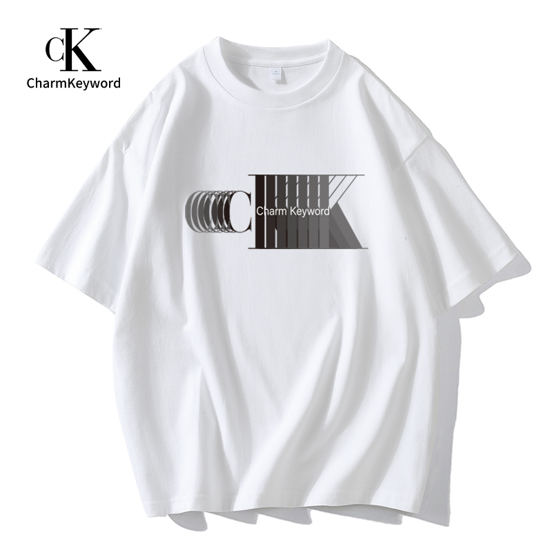 Charm Keyword短袖男t恤2024新款美式夏季体恤白色纯棉宽松上衣5