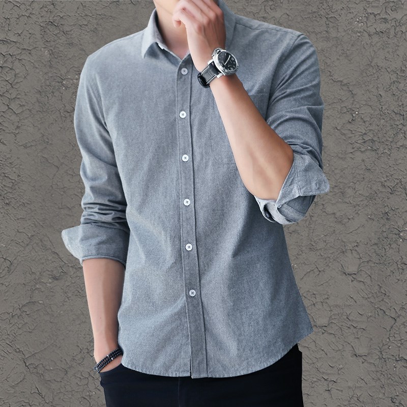 夏季牛津纺男士长袖白衬衫宽松休闲外套韩版潮流帅气短袖衬衣服寸
