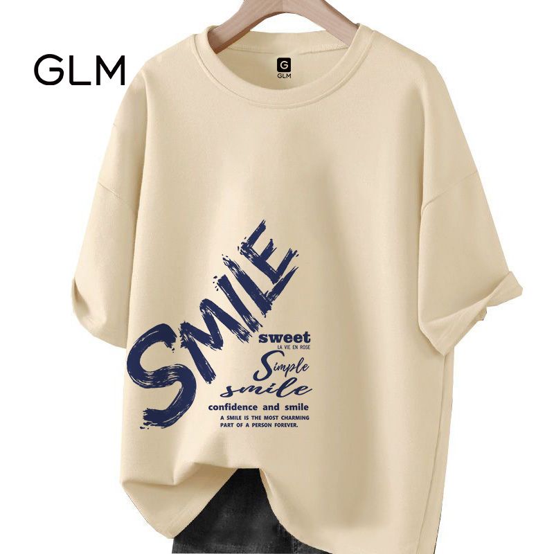 森马集团品牌GLM杏色短袖t恤男款夏季潮牌宽松重磅纯棉半截袖潮