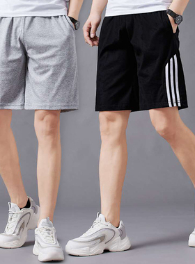 夏季纯棉运动裤男短裤薄款宽松直筒吸汗透气五分裤子打篮球平纹布