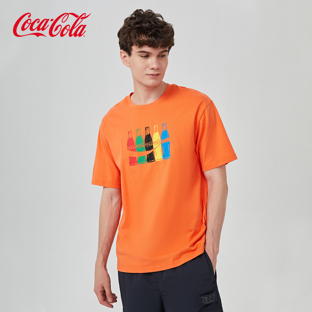 Coca-Cola可口可乐官方短袖男2021夏季新款可乐瓶印花运动休闲T恤