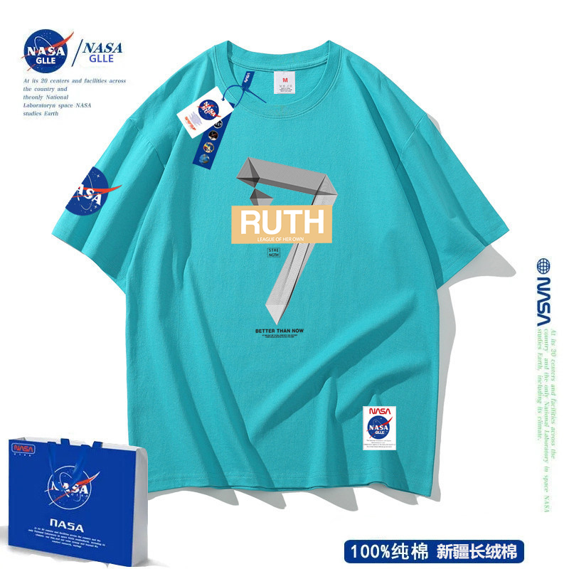 NASA联名新款夏季男士短袖t恤潮流宽松纯棉圆领短袖重磅潮牌半袖