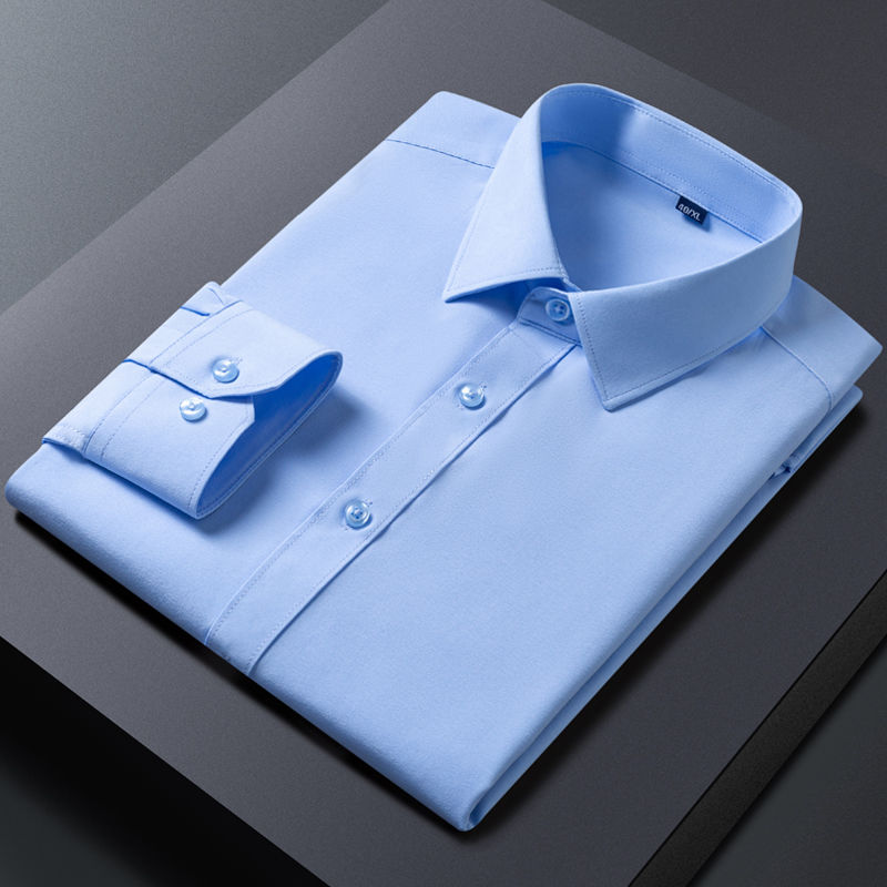 2022春秋新款长袖白衬衫男士商务正装工装高级感免烫弹力蓝衬衣寸