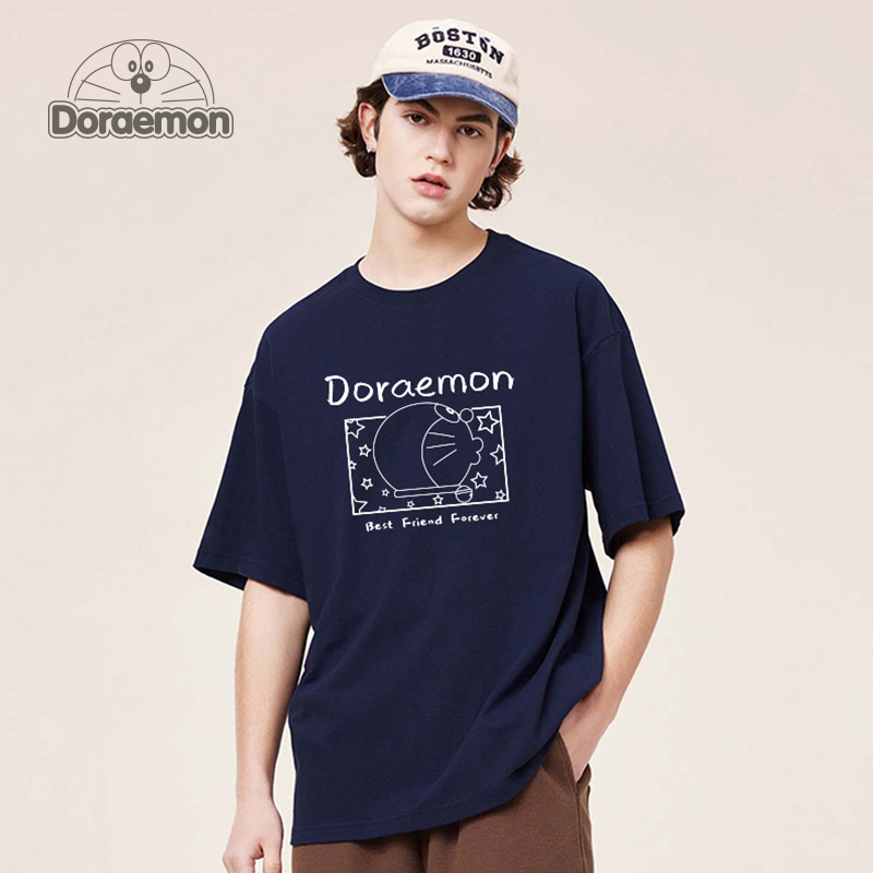 DORAEMON/哆啦A梦短袖T恤男2024新款夏季青少年纯棉卡通圆领体恤
