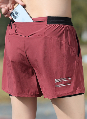 可放手机专业跑步短裤男士运动马拉松冰丝速干专用四分三分裤内衬