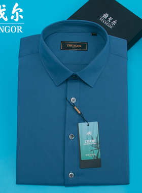 雅戈尔短袖衬衫男商务休闲蓝色修身竹纤维高级感简约半袖男士衬衣