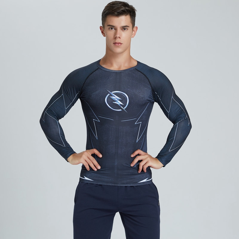 春秋超级英雄闪电侠弹力贴身紧身衣健身衣跑步运动男士长袖打底衫