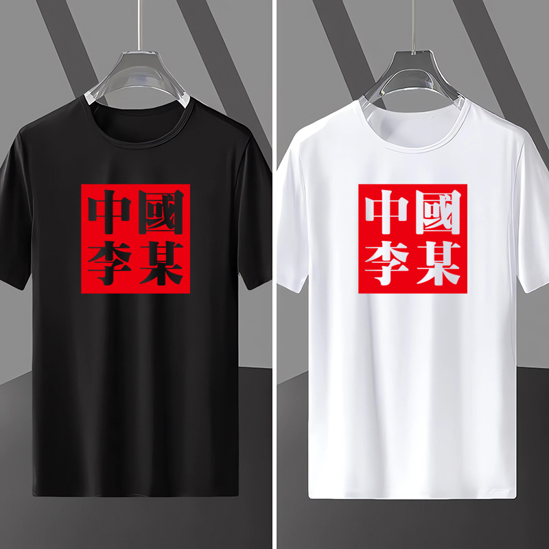 中国李某简约印花短袖t恤创意设计宽松有趣味男女学生衣服国潮diy