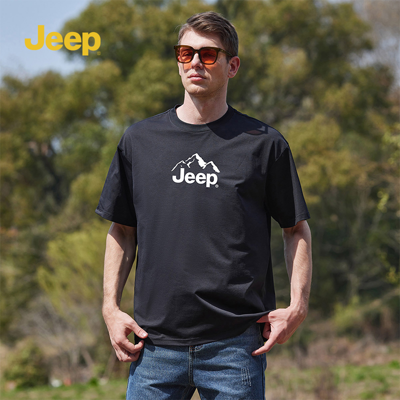 Jeep吉普正品男装圆领短袖T恤夏季宽松百搭透气2024新款男装半袖
