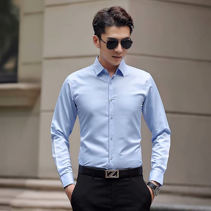 夏季男士长袖黑白衬衫商务正装短袖修身薄款衬衣青年职业工装潮男
