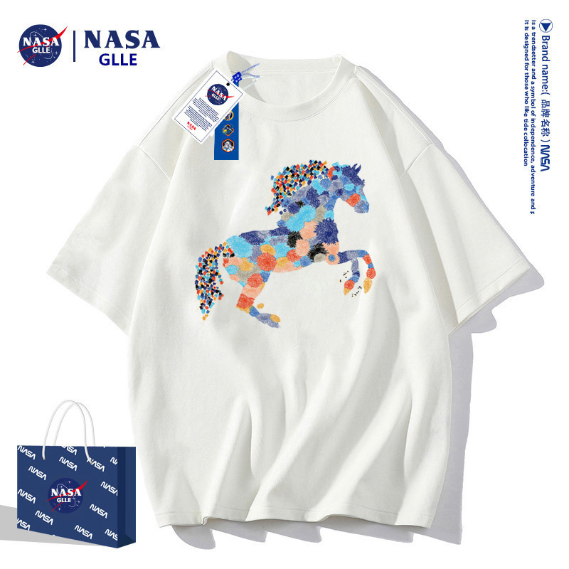 NASA联名短袖t恤男2024夏季新款潮牌重磅纯棉宽松半袖女情侣款