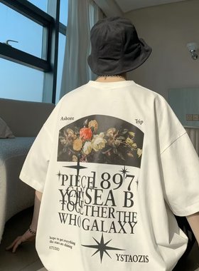 欧美潮牌t恤男夏季高街hiphop大码短袖美式西海岸vintage纯棉体恤
