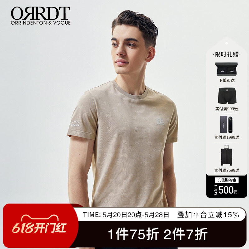 ORRDT澳林丹顿短袖T恤衣服新款男青年夏季圆领款修身刺绣