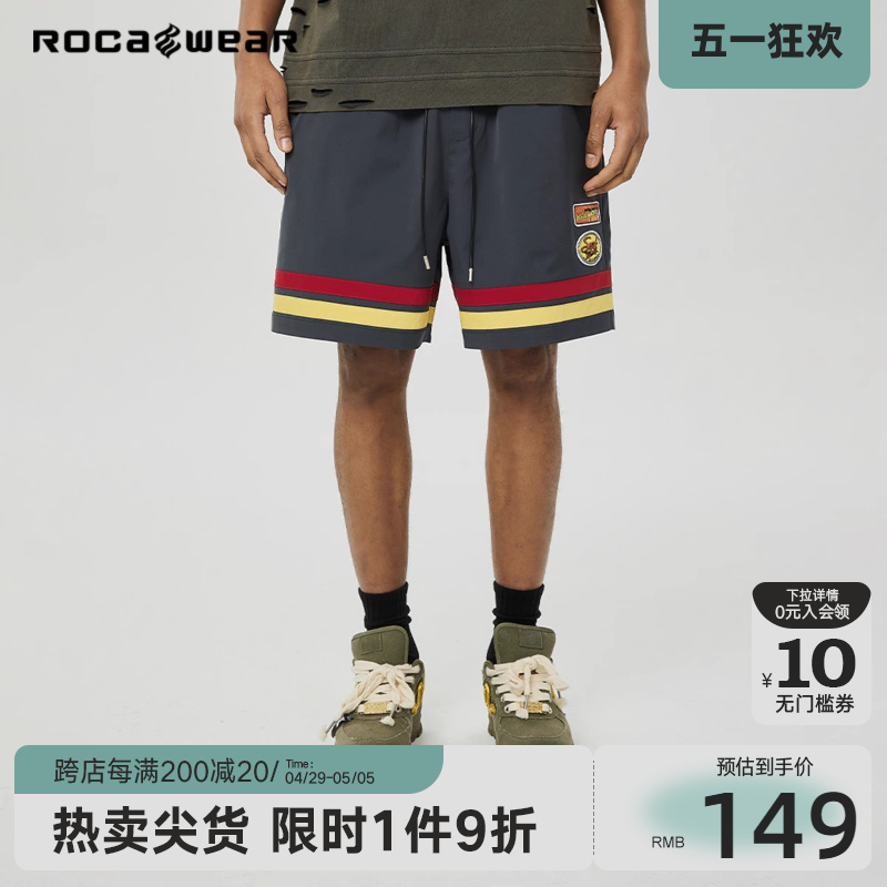 Rocawear潮牌撞色直筒宽松运动短裤美式logo绣标嘻哈五分裤子男