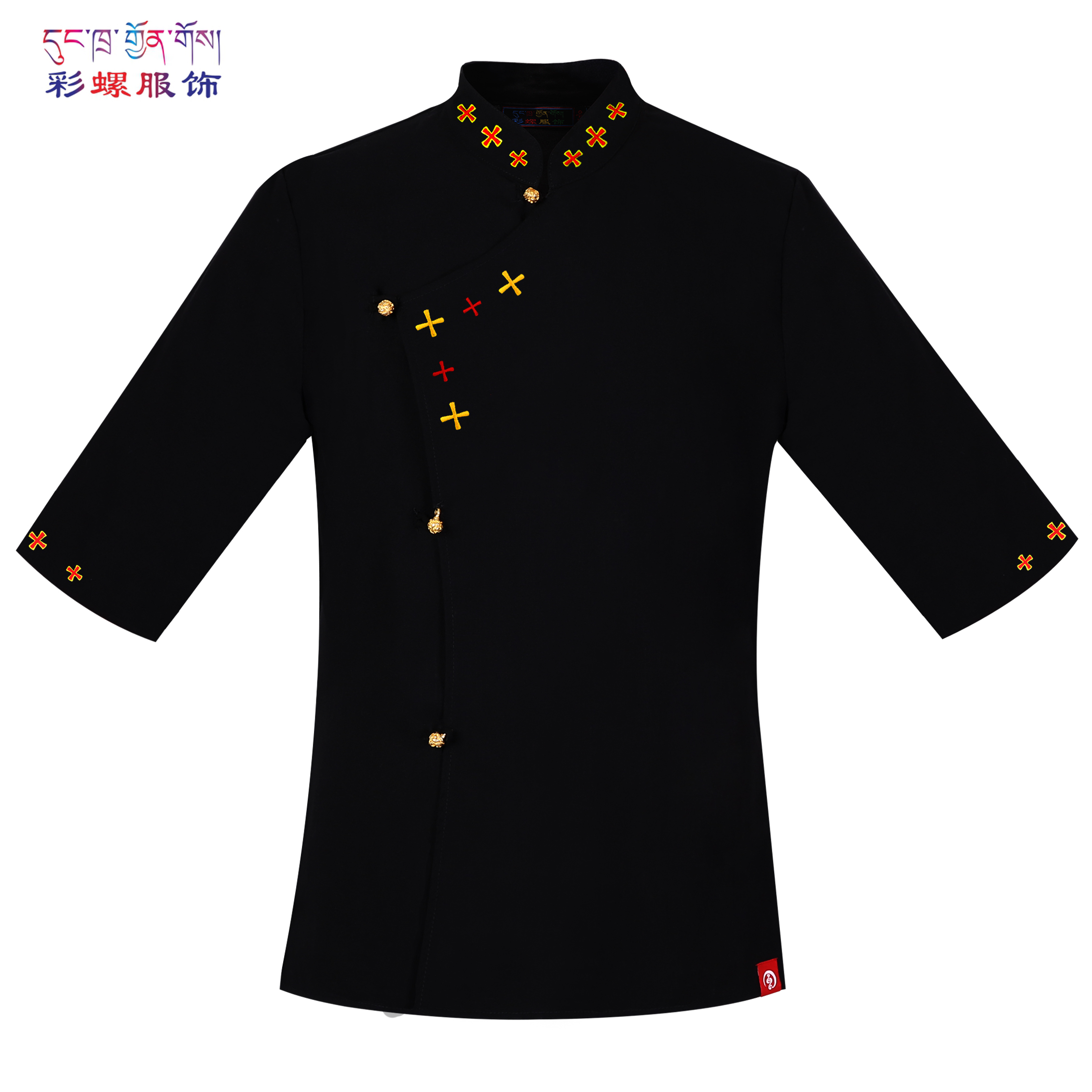 藏式服装男彩螺服饰原创藏文化服装亮丝竹节棉麻短袖氆氇衬衣