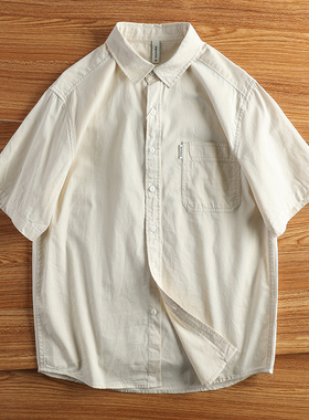 日系工装衬衫短袖男宽松纯棉水洗新款高级感休闲夏季翻领复古寸衫