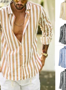 shirts for men striped shirt plussize tops 黑白条纹衬衫男