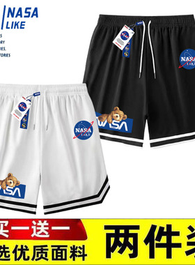 NASA联名冰丝篮球短裤男士夏季美式潮牌情侣宽松百搭运动裤五分裤
