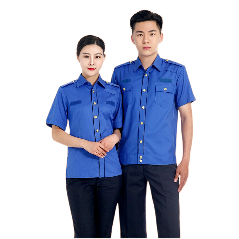 保安蓝色长短衬衣夏季制服男女物业新式制服安保工作职业夹克衬衫