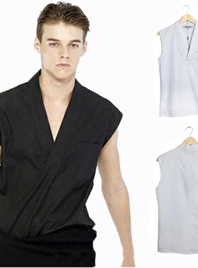 新款男式简单大方宽松无袖衬衫背心黑白色时尚休闲非主流个性