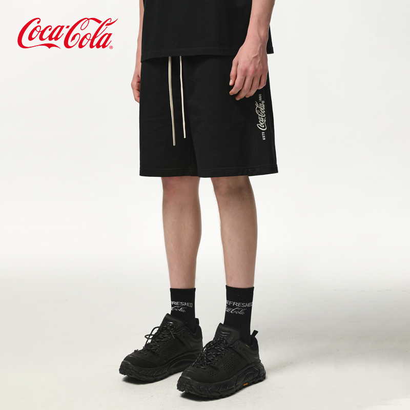 Coca-Cola/可口可乐 短裤男纯色拼接字母logo刺绣休闲宽松五分裤
