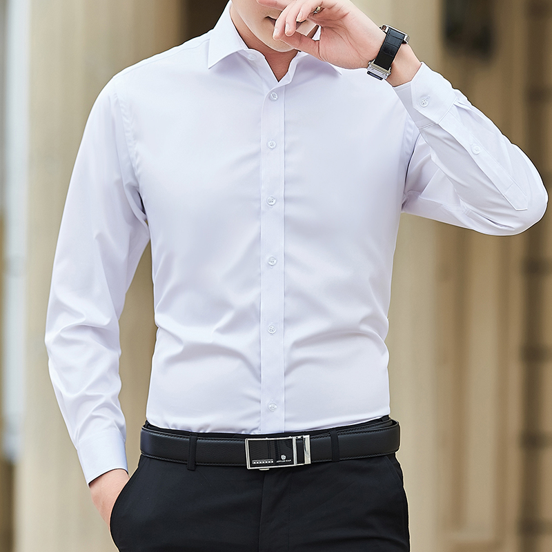 秋季白衬衫男士长袖衬衣修身韩版青年纯色休闲寸衫男上班职业正装