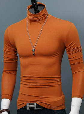 莫代尔棉高领打底衫男士长袖T恤纯色秋季薄款百搭修身外穿上衣潮