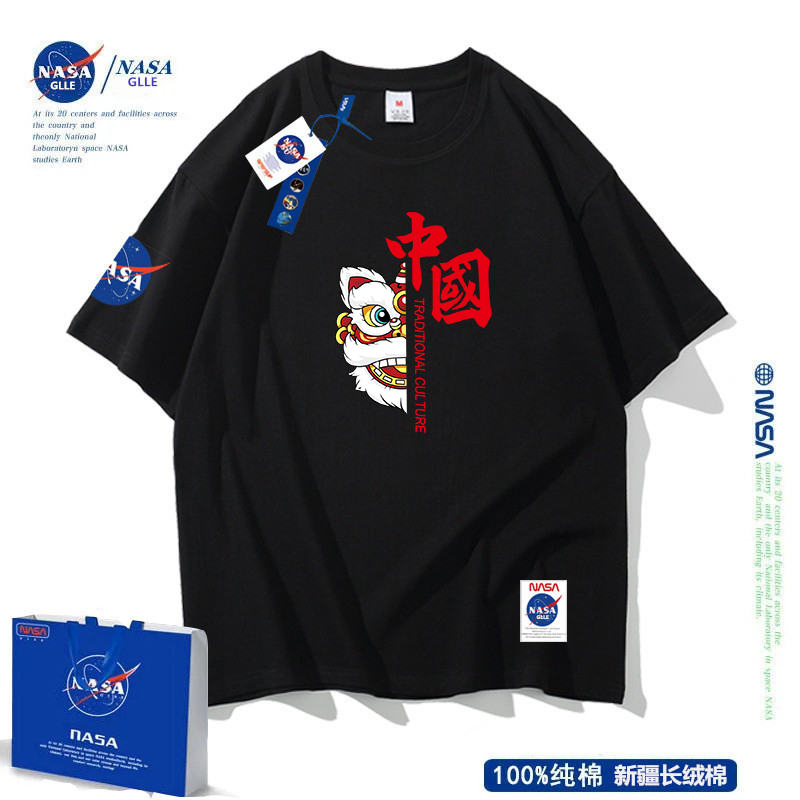 NASA联名2023新款纯棉短袖t恤男女情侣中国风潮流圆领宽松半袖